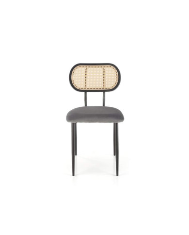 Nowoczesne krzesło K503, popielate, drewno lite kauczukowe, rattan syntetyczny, metalowy czarny stelaż, HALMAR Nowoczesne krzesło K503, popielate, drewno lite kauczukowe, rattan syntetyczny, metalowy czarny stelaż, HALMAR