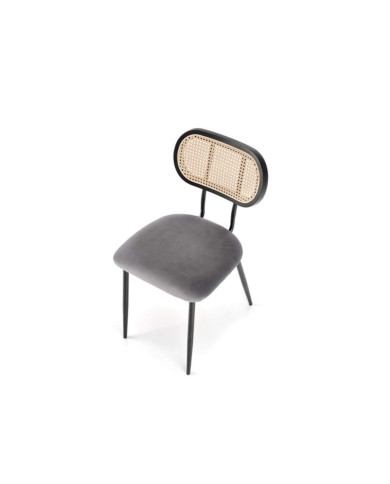 Nowoczesne krzesło K503, popielate, drewno lite kauczukowe, rattan syntetyczny, metalowy czarny stelaż, HALMAR Nowoczesne krzesło K503, popielate, drewno lite kauczukowe, rattan syntetyczny, metalowy czarny stelaż, HALMAR