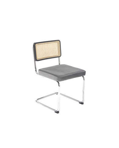 Nowoczesne krzesło K503, popielate, drewno lite kauczukowe, rattan naturalny, metalowa chromowana płoza, HALMAR Nowoczesne krzesło K503, popielate, drewno lite kauczukowe, rattan naturalny, metalowa chromowana płoza, HALMAR