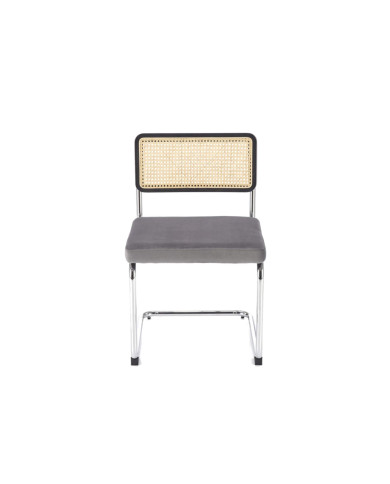 Nowoczesne krzesło K503, popielate, drewno lite kauczukowe, rattan naturalny, metalowa chromowana płoza, HALMAR Nowoczesne krzesło K503, popielate, drewno lite kauczukowe, rattan naturalny, metalowa chromowana płoza, HALMAR
