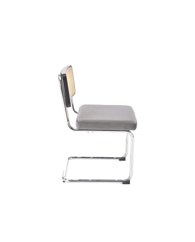 Nowoczesne krzesło K503, popielate, drewno lite kauczukowe, rattan naturalny, metalowa chromowana płoza, HALMAR Nowoczesne krzesło K503, popielate, drewno lite kauczukowe, rattan naturalny, metalowa chromowana płoza, HALMAR