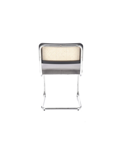 Nowoczesne krzesło K503, popielate, drewno lite kauczukowe, rattan naturalny, metalowa chromowana płoza, HALMAR Nowoczesne krzesło K503, popielate, drewno lite kauczukowe, rattan naturalny, metalowa chromowana płoza, HALMAR