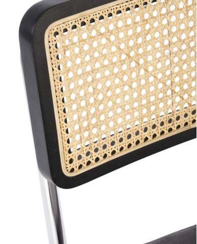 Nowoczesne krzesło K503, popielate, drewno lite kauczukowe, rattan naturalny, metalowa chromowana płoza, HALMAR Nowoczesne krzesło K503, popielate, drewno lite kauczukowe, rattan naturalny, metalowa chromowana płoza, HALMAR