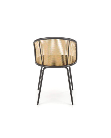 Klasyczne krzesło K508, ciemnozielone, rattan syntetyczny, czarne metalowe nogi, HALMAR Klasyczne krzesło K508, ciemnozielone, rattan syntetyczny, czarne metalowe nogi, HALMAR
