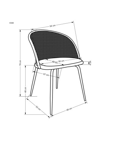 Klasyczne krzesło K508, ciemnozielone, rattan syntetyczny, czarne metalowe nogi, HALMAR Klasyczne krzesło K508, ciemnozielone, rattan syntetyczny, czarne metalowe nogi, HALMAR