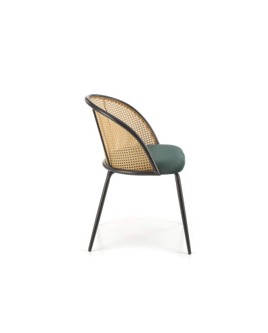 Klasyczne krzesło K508, ciemnozielone, rattan syntetyczny, czarne metalowe nogi, HALMAR Klasyczne krzesło K508, ciemnozielone, rattan syntetyczny, czarne metalowe nogi, HALMAR