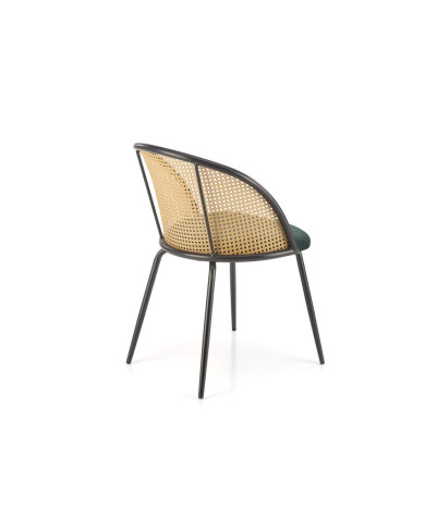 Klasyczne krzesło K508, ciemnozielone, rattan syntetyczny, czarne metalowe nogi, HALMAR Klasyczne krzesło K508, ciemnozielone, rattan syntetyczny, czarne metalowe nogi, HALMAR