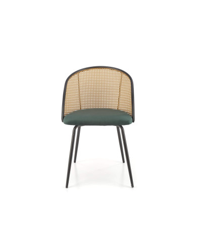 Klasyczne krzesło K508, ciemnozielone, rattan syntetyczny, czarne metalowe nogi, HALMAR Klasyczne krzesło K508, ciemnozielone, rattan syntetyczny, czarne metalowe nogi, HALMAR