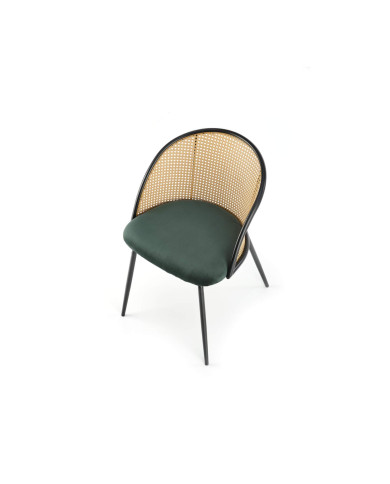Klasyczne krzesło K508, ciemnozielone, rattan syntetyczny, czarne metalowe nogi, HALMAR Klasyczne krzesło K508, ciemnozielone, rattan syntetyczny, czarne metalowe nogi, HALMAR