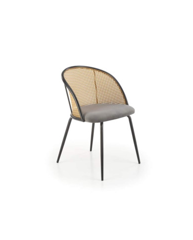 Klasyczne krzesło K508, popielate, rattan syntetyczny, czarne metalowe nogi, HALMAR Klasyczne krzesło K508, popielate, rattan syntetyczny, czarne metalowe nogi, HALMAR