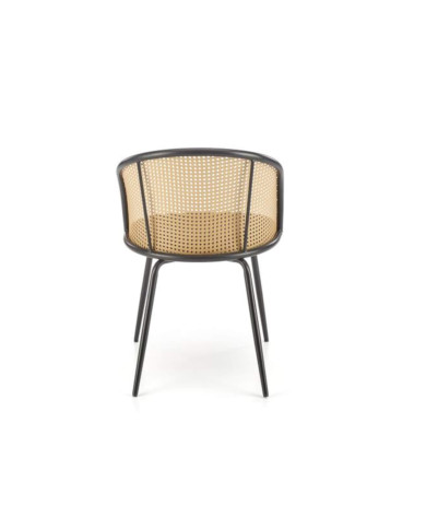 Klasyczne krzesło K508, popielate, rattan syntetyczny, czarne metalowe nogi, HALMAR Klasyczne krzesło K508, popielate, rattan syntetyczny, czarne metalowe nogi, HALMAR