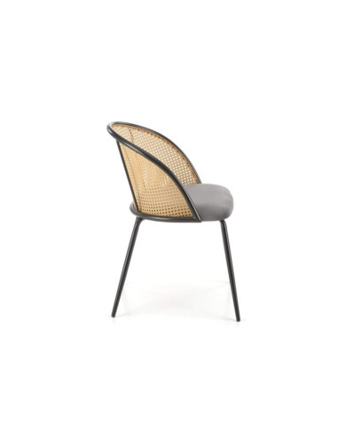 Klasyczne krzesło K508, popielate, rattan syntetyczny, czarne metalowe nogi, HALMAR Klasyczne krzesło K508, popielate, rattan syntetyczny, czarne metalowe nogi, HALMAR