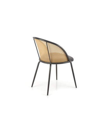 Klasyczne krzesło K508, popielate, rattan syntetyczny, czarne metalowe nogi, HALMAR Klasyczne krzesło K508, popielate, rattan syntetyczny, czarne metalowe nogi, HALMAR