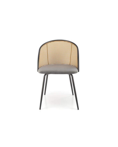 Klasyczne krzesło K508, popielate, rattan syntetyczny, czarne metalowe nogi, HALMAR Klasyczne krzesło K508, popielate, rattan syntetyczny, czarne metalowe nogi, HALMAR