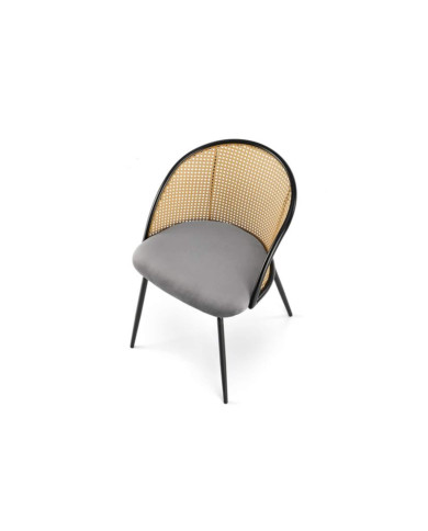 Klasyczne krzesło K508, popielate, rattan syntetyczny, czarne metalowe nogi, HALMAR Klasyczne krzesło K508, popielate, rattan syntetyczny, czarne metalowe nogi, HALMAR