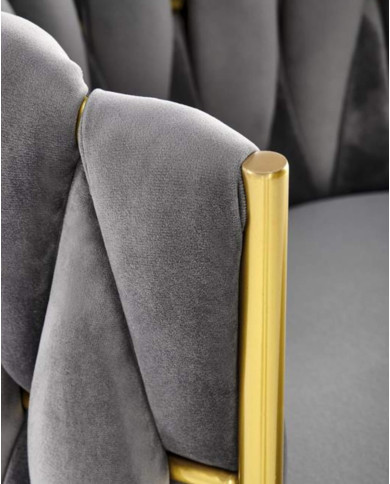 Krzesło glamour K517, popielate, zaplatane oparcie, metalowe chromowane nogi, HALMAR Krzesło glamour K517, popielate, zaplatane oparcie, metalowe chromowane nogi, HALMAR