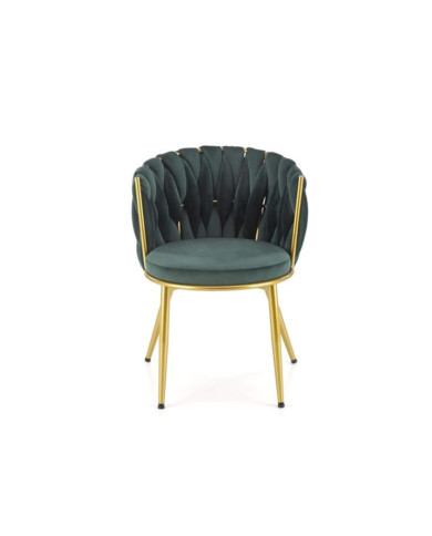 Krzesło glamour K517, ciemnozielone, zaplatane oparcie, metalowe chromowane nogi, HALMAR Krzesło glamour K517, ciemnozielone, zaplatane oparcie, metalowe chromowane nogi, HALMAR