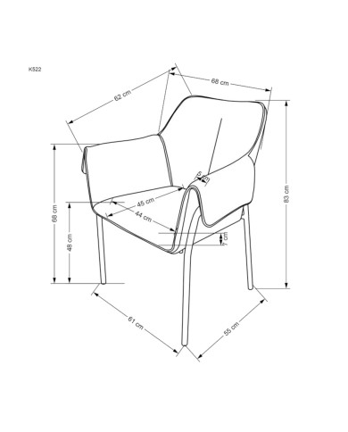 Nowoczesne krzesło z podłokietnikami K522, popielate, czarne metalowe nogi, HALMAR Nowoczesne krzesło z podłokietnikami K522, popielate, czarne metalowe nogi, HALMAR