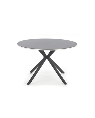 Stół okrągły Avelar, 120/120/76 cm, biały blat przykryty czarnym szkłem, podstawa metalowa czarna, HALMAR Stół okrągły Avelar, 120/120/76 cm, biały blat przykryty czarnym szkłem, podstawa metalowa czarna, HALMAR