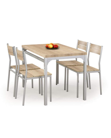 Zestaw Malcolm, stół 110/70/75 cm + 4 krzesła, dąb sonoma/srebrny, HALMAR Zestaw Malcolm, stół 110/70/75 cm + 4 krzesła, dąb sonoma/srebrny, HALMAR