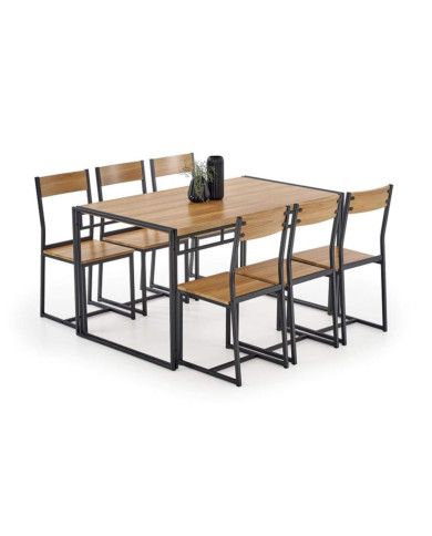 Zestaw Bolivar, stół 140/80/75 cm + 6 krzeseł, dąb złoty/czarny, HALMAR Zestaw Bolivar, stół 140/80/75 cm + 6 krzeseł, dąb złoty/czarny, HALMAR