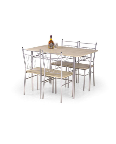 Zestaw Faust, stół 110/70/75 cm + 4 krzesła, dąb sonoma/srebrny, HALMAR Zestaw Faust, stół 110/70/75 cm + 4 krzesła, dąb sonoma/srebrny, HALMAR