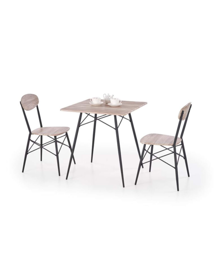 Zestaw Kabir, stół 70/70/75 cm + 2 krzesła, dąb sanremo/ czarny