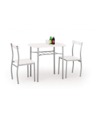 Zestaw Lance, stół 82/50/75 cm + 2 krzesła, biały/ srebrny