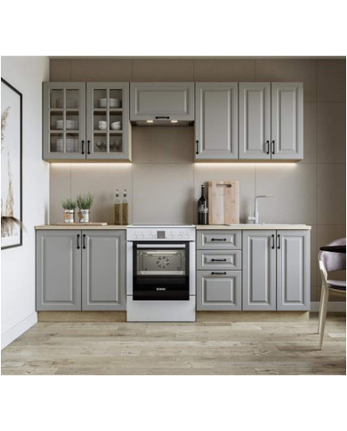 Kuchnia Elizabeth, zestaw 240 cm, fronty MDF, popielaty/dąb sonoma, HALMAR Kuchnia Elizabeth, zestaw 240 cm, fronty MDF, popielaty/dąb sonoma, HALMAR