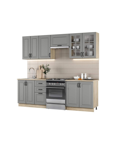 Kuchnia Elizabeth, zestaw 240 cm, fronty MDF, popielaty/dąb sonoma, HALMAR Kuchnia Elizabeth, zestaw 240 cm, fronty MDF, popielaty/dąb sonoma, HALMAR