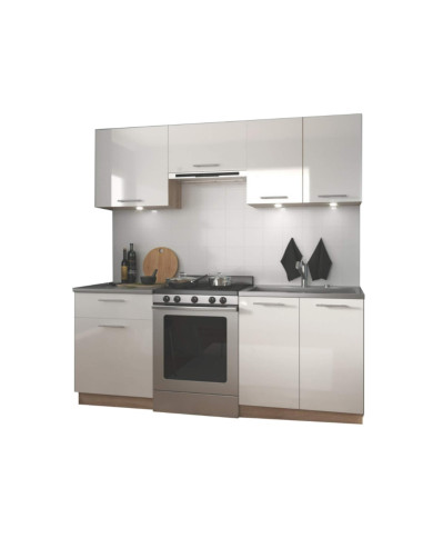 Kuchnia Marija, zestaw 200 cm, fronty MDF, biały połysk/dąb sonoma, HALMAR Kuchnia Marija, zestaw 200 cm, fronty MDF, biały połysk/dąb sonoma, HALMAR