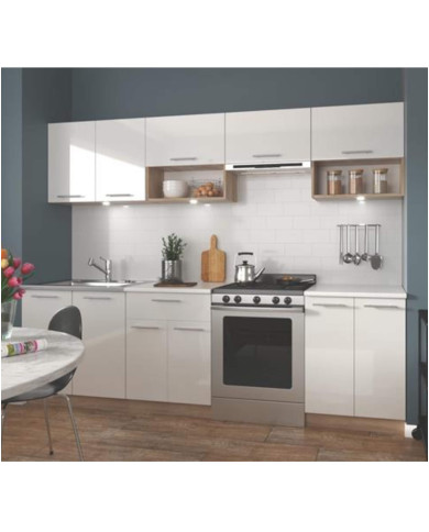 Kuchnia Viola, zestaw 260 cm, fronty MDF, biały połysk/dąb sonoma, HALMAR Kuchnia Viola, zestaw 260 cm, fronty MDF, biały połysk/dąb sonoma, HALMAR