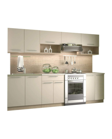 Kuchnia Viola, zestaw 260 cm, fronty MDF, wanilia/dąb sonoma, HALMAR Kuchnia Viola, zestaw 260 cm, fronty MDF, wanilia/dąb sonoma, HALMAR