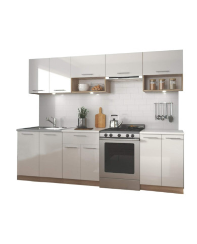 Kuchnia Viola, zestaw 260 cm, fronty MDF, biały połysk/dąb sonoma, HALMAR Kuchnia Viola, zestaw 260 cm, fronty MDF, biały połysk/dąb sonoma, HALMAR