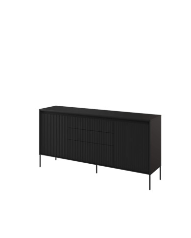 Komoda Trend TR-01, oświetlenie, 2 drzwi, 3 szuflady, front MDF ryflowany, czarny, LENART Komoda Trend TR-01, oświetlenie, 2 drzwi, 3 szuflady, front MDF ryflowany, czarny, LENART