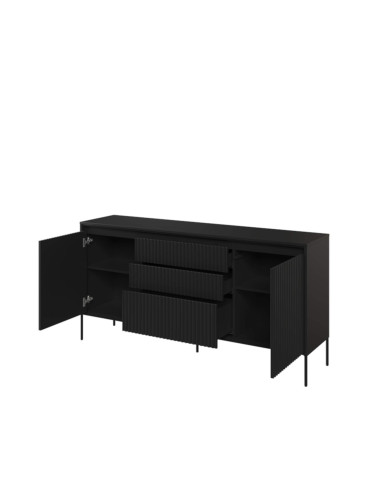 Komoda Trend TR-01, oświetlenie, 2 drzwi, 3 szuflady, front MDF ryflowany, czarny, LENART Komoda Trend TR-01, oświetlenie, 2 drzwi, 3 szuflady, front MDF ryflowany, czarny, LENART