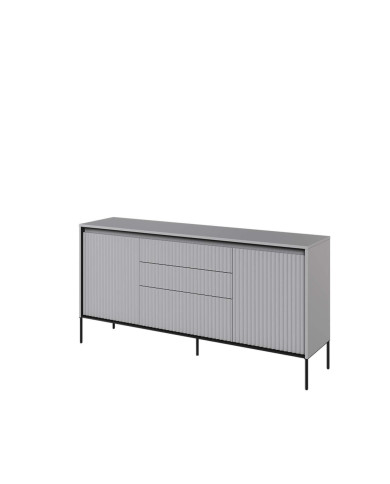 Komoda Trend TR-01, oświetlenie, 2 drzwi, 3 szuflady, front MDF ryflowany, szary/ czarny, LENART Komoda Trend TR-01, oświetlenie, 2 drzwi, 3 szuflady, front MDF ryflowany, szary/ czarny, LENART