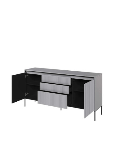 Komoda Trend TR-01, oświetlenie, 2 drzwi, 3 szuflady, front MDF ryflowany, szary/ czarny, LENART Komoda Trend TR-01, oświetlenie, 2 drzwi, 3 szuflady, front MDF ryflowany, szary/ czarny, LENART