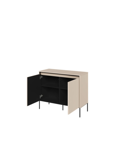 Komoda Trend TR-02, oświetlenie, 2 drzwi, front MDF ryflowany, beż piaskowy/ czarny, LENART Komoda Trend TR-02, oświetlenie, 2 drzwi, front MDF ryflowany, beż piaskowy/ czarny, LENART