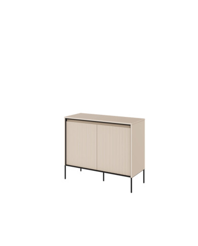 Komoda Trend TR-02, oświetlenie, 2 drzwi, front MDF ryflowany, beż piaskowy/ czarny, LENART Komoda Trend TR-02, oświetlenie, 2 drzwi, front MDF ryflowany, beż piaskowy/ czarny, LENART