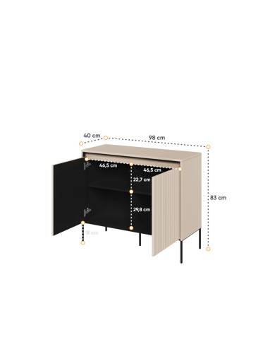 Komoda Trend TR-02, oświetlenie, 2 drzwi, front MDF ryflowany, beż piaskowy/ czarny, LENART Komoda Trend TR-02, oświetlenie, 2 drzwi, front MDF ryflowany, beż piaskowy/ czarny, LENART