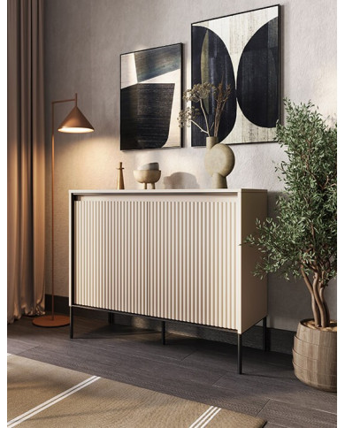 Komoda Trend TR-02, oświetlenie, 2 drzwi, front MDF ryflowany, beż piaskowy/ czarny, LENART Komoda Trend TR-02, oświetlenie, 2 drzwi, front MDF ryflowany, beż piaskowy/ czarny, LENART
