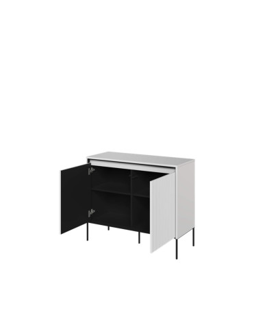 Komoda Trend TR-02, oświetlenie, 2 drzwi, front MDF ryflowany, biały/ czarny, LENART Komoda Trend TR-02, oświetlenie, 2 drzwi, front MDF ryflowany, biały/ czarny, LENART