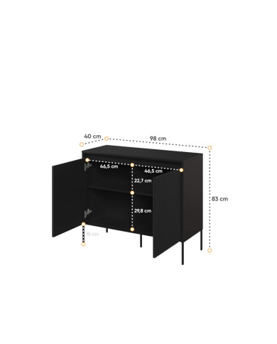 Komoda Trend TR-02, oświetlenie, 2 drzwi, front MDF ryflowany, czarny, LENART Komoda Trend TR-02, oświetlenie, 2 drzwi, front MDF ryflowany, czarny, LENART