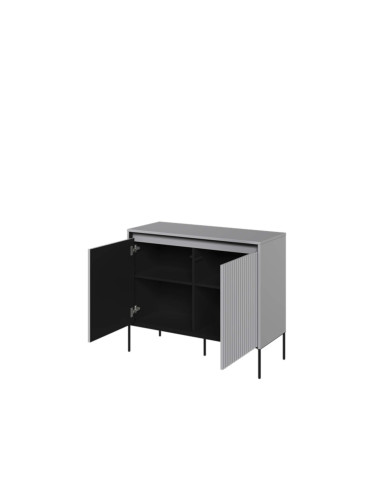 Komoda Trend TR-02, oświetlenie, 2 drzwi, front MDF ryflowany, szary/ czarny, LENART Komoda Trend TR-02, oświetlenie, 2 drzwi, front MDF ryflowany, szary/ czarny, LENART