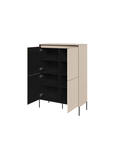 Komoda wysoka Trend TR-03, oświetlenie, 4 drzwi, front MDF ryflowany, beż piaskowy/ czarny, LENART Komoda wysoka Trend TR-03, oświetlenie, 4 drzwi, front MDF ryflowany, beż piaskowy/ czarny, LENART