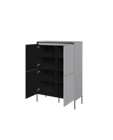 Komoda wysoka Trend TR-03, oświetlenie, 4 drzwi, front MDF ryflowany, szary/ czarny, LENART Komoda wysoka Trend TR-03, oświetlenie, 4 drzwi, front MDF ryflowany, szary/ czarny, LENART