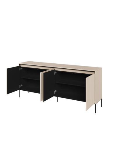 Komoda Trend TR-04, oświetlenie, 4 drzwi, front MDF ryflowany, beż piaskowy/ czarny, LENART Komoda Trend TR-04, oświetlenie, 4 drzwi, front MDF ryflowany, beż piaskowy/ czarny, LENART