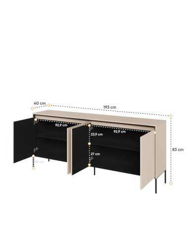 Komoda Trend TR-04, oświetlenie, 4 drzwi, front MDF ryflowany, beż piaskowy/ czarny, LENART Komoda Trend TR-04, oświetlenie, 4 drzwi, front MDF ryflowany, beż piaskowy/ czarny, LENART