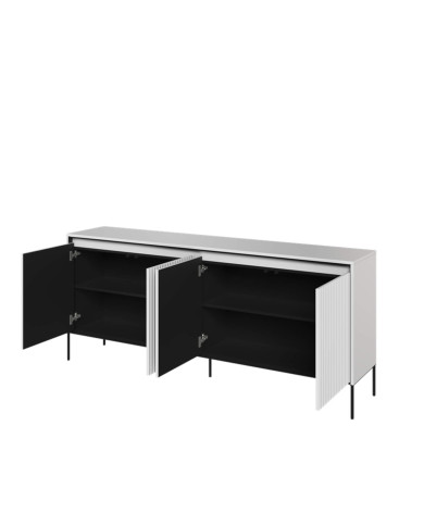 Komoda Trend TR-04, oświetlenie, 4 drzwi, front MDF ryflowany, biały/ czarny, LENART Komoda Trend TR-04, oświetlenie, 4 drzwi, front MDF ryflowany, biały/ czarny, LENART